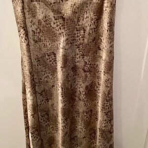 Mustard Seed Beige and Brown Snake-Print Satin Midi Skirt